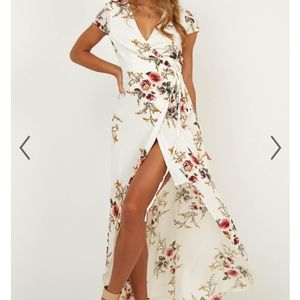 SHOWPO - WRAP AND CROSS MAXI DRESS IN WHITE PRINT